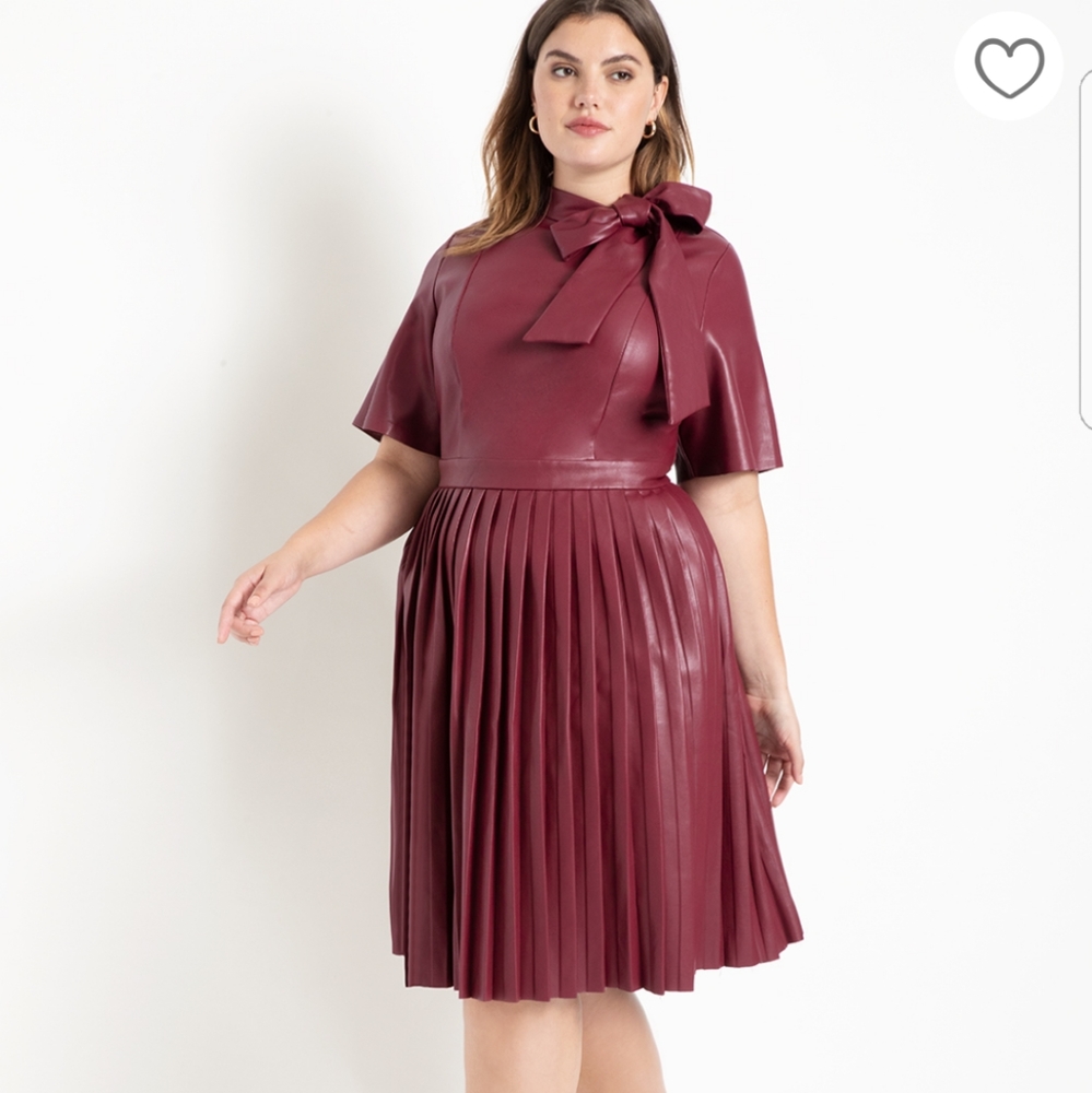 Eloquii 18 Red Pleather Dress with Pussy Bow